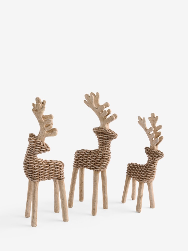 Set of 3 Natural Rattan Effect Stag Ornaments - Image 3 of 3