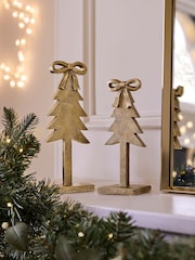 Set of 2 Gold Bow Tree Ornaments - Image 1 of 3