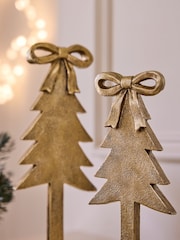 Set of 2 Gold Bow Tree Ornaments - Image 2 of 3