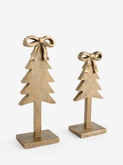 Set of 2 Gold Bow Tree Ornaments - Image 3 of 3