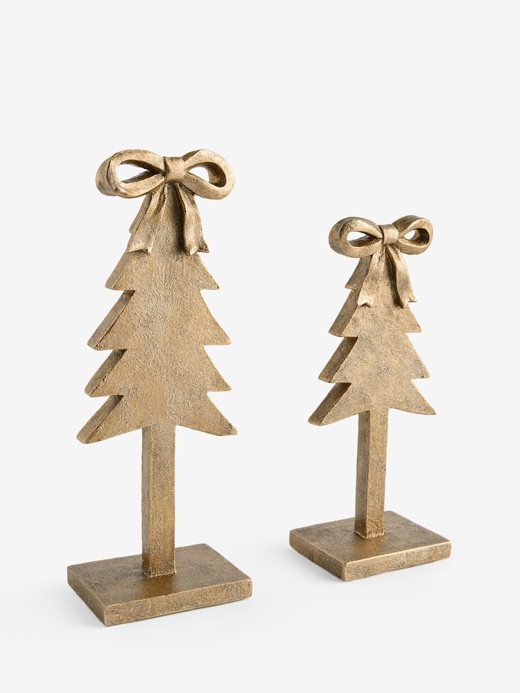Set of 2 Gold Bow Tree Ornaments - Image 3 of 3