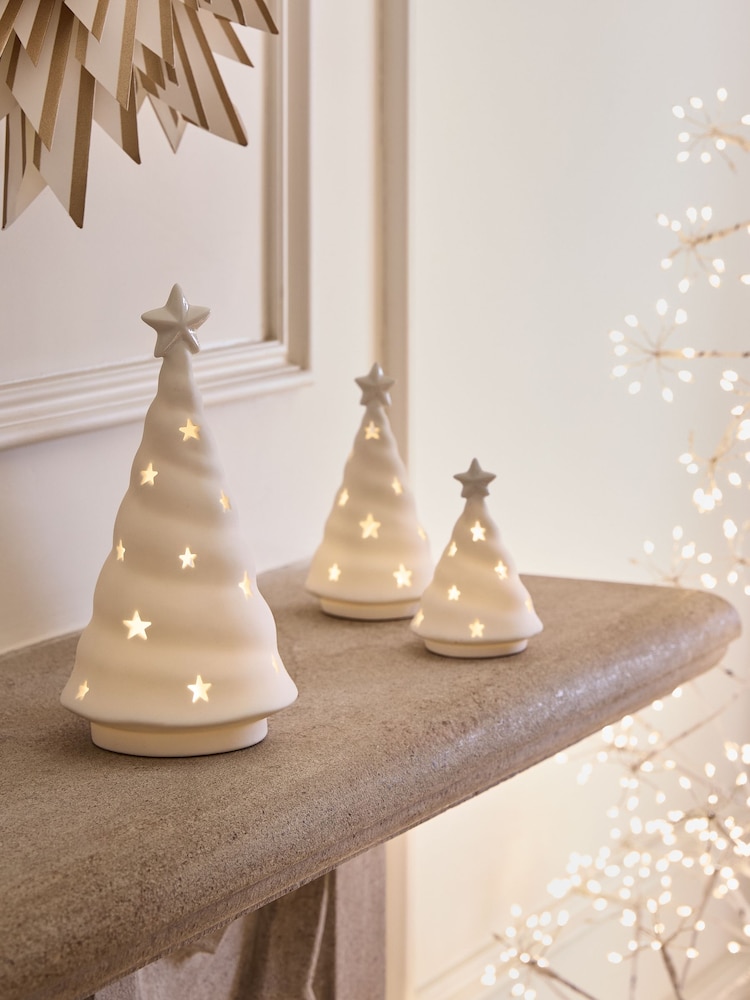 Set of 3 White Light Up Christmas Tree Ornaments - Image 1 of 4