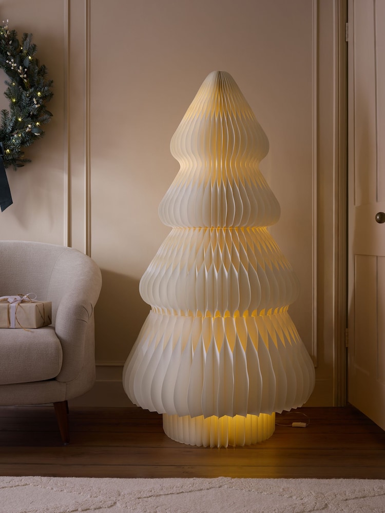 White 5ft Light Up Paper Christmas Tree - Image 1 of 3 White 5ft Light Up Paper Christmas Tree - Image 1 of 3