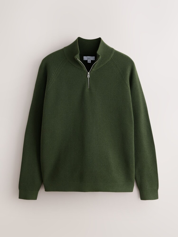 Λαδί - Essential Regular Fit Textured Quarter Zip Jumper - Εικόνα 1 του 3 Λαδί - Essential Regular Fit Textured Quarter Zip Jumper - Εικόνα 1 του 3