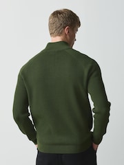 Olive Green Essential Regular Fit Textured Quarter Zip Jumper - Image 4 of 8