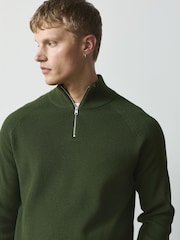 Olive Green Essential Regular Fit Textured Quarter Zip Jumper - Image 5 of 8