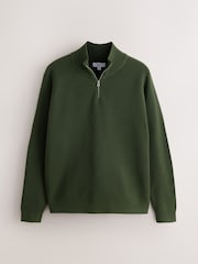 Olive Green Essential Regular Fit Textured Quarter Zip Jumper - Image 6 of 8