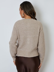 Threadbare Light Brown Chunky Knit Button Up Cardigan - Image 2 of 5