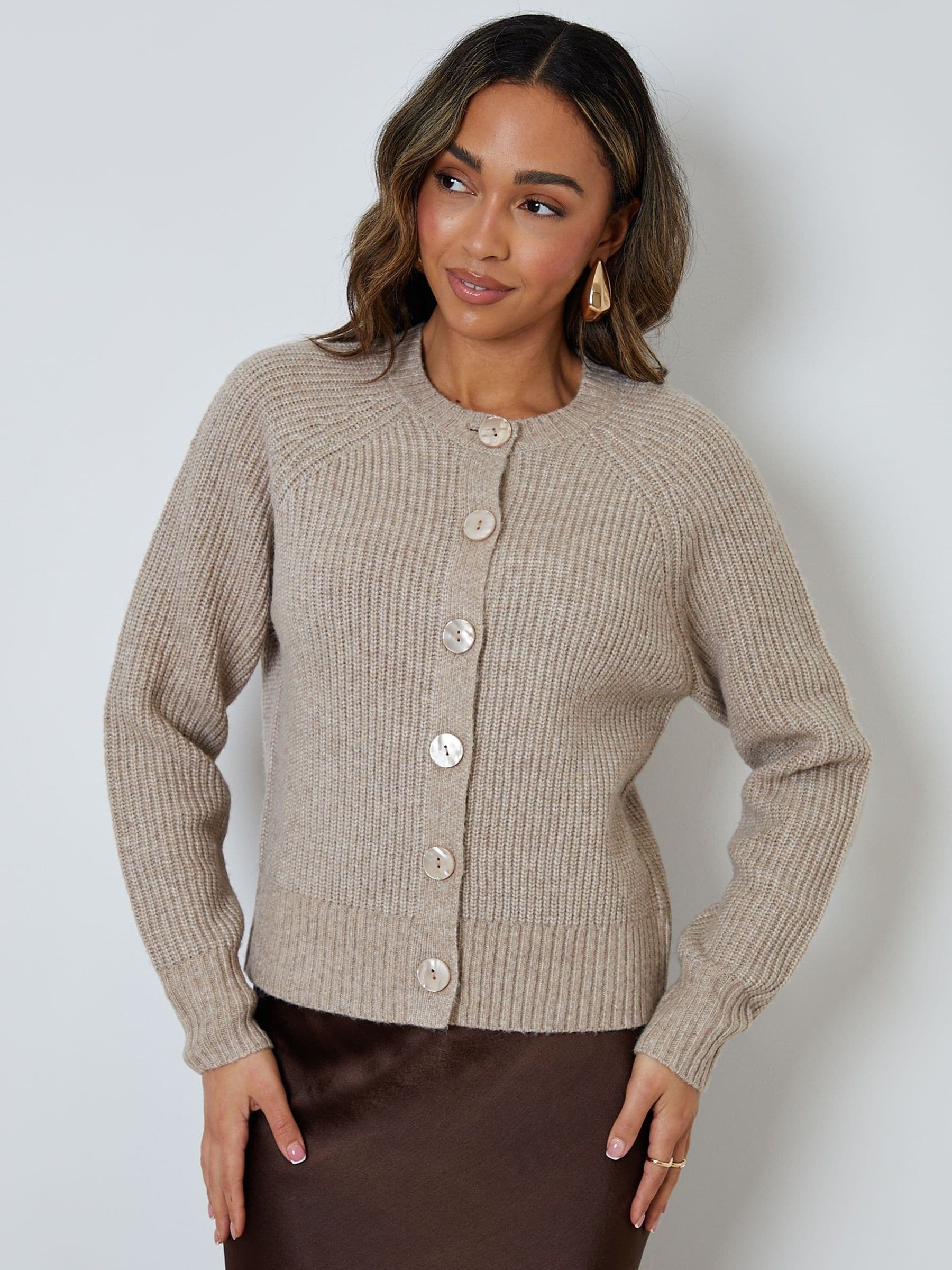 Buy Threadbare Light Brown Chunky Knit Button Up Cardigan from