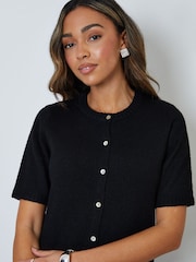 Threadbare Black Crew Neck Short Sleeve Knitted Cardigan - Image 2 of 5