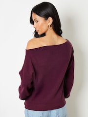 Threadbare Wine Slash Neck Knitted Jumper - Image 2 of 4