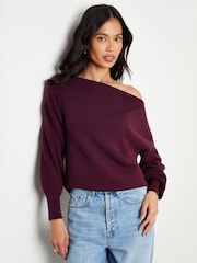 Threadbare Wine Slash Neck Knitted Jumper - Image 3 of 4