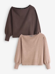 Threadbare Brown Soft Slash Neck Jumpers 2 Pack - Image 1 of 3