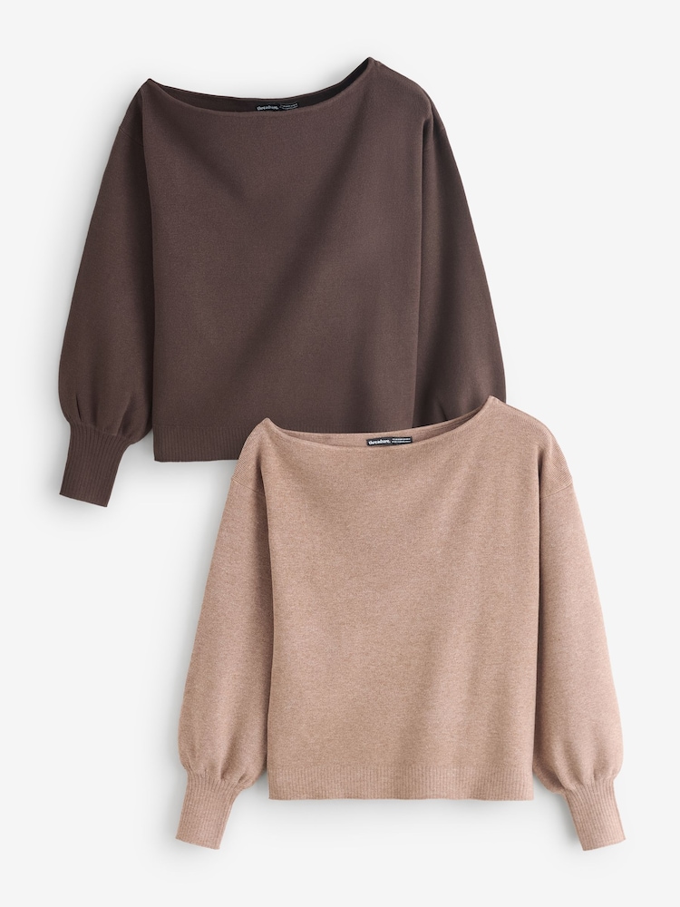Threadbare Brown Soft Slash Neck Jumpers 2 Pack - Image 1 of 3