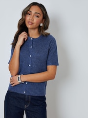 Threadbare Blue Crew Neck Short Sleeve Knitted Cardigan - Image 1 of 4