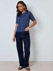 Threadbare Blue Crew Neck Short Sleeve Knitted Cardigan - Image 3 of 4