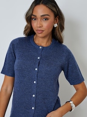 Threadbare Blue Crew Neck Short Sleeve Knitted Cardigan - Image 4 of 4