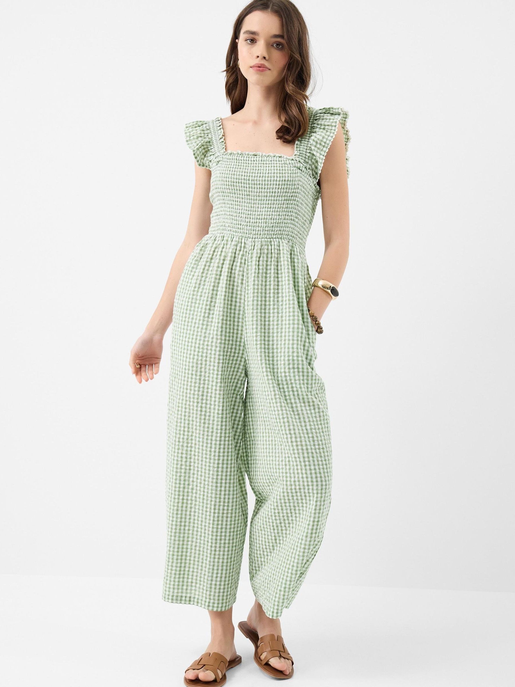 Buy Accessorize Green Gingham Print Frill Jumpsuit from the Next
