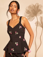 Love & Roses Black Tailored Embroidered Waistcoat - Image 1 of 4