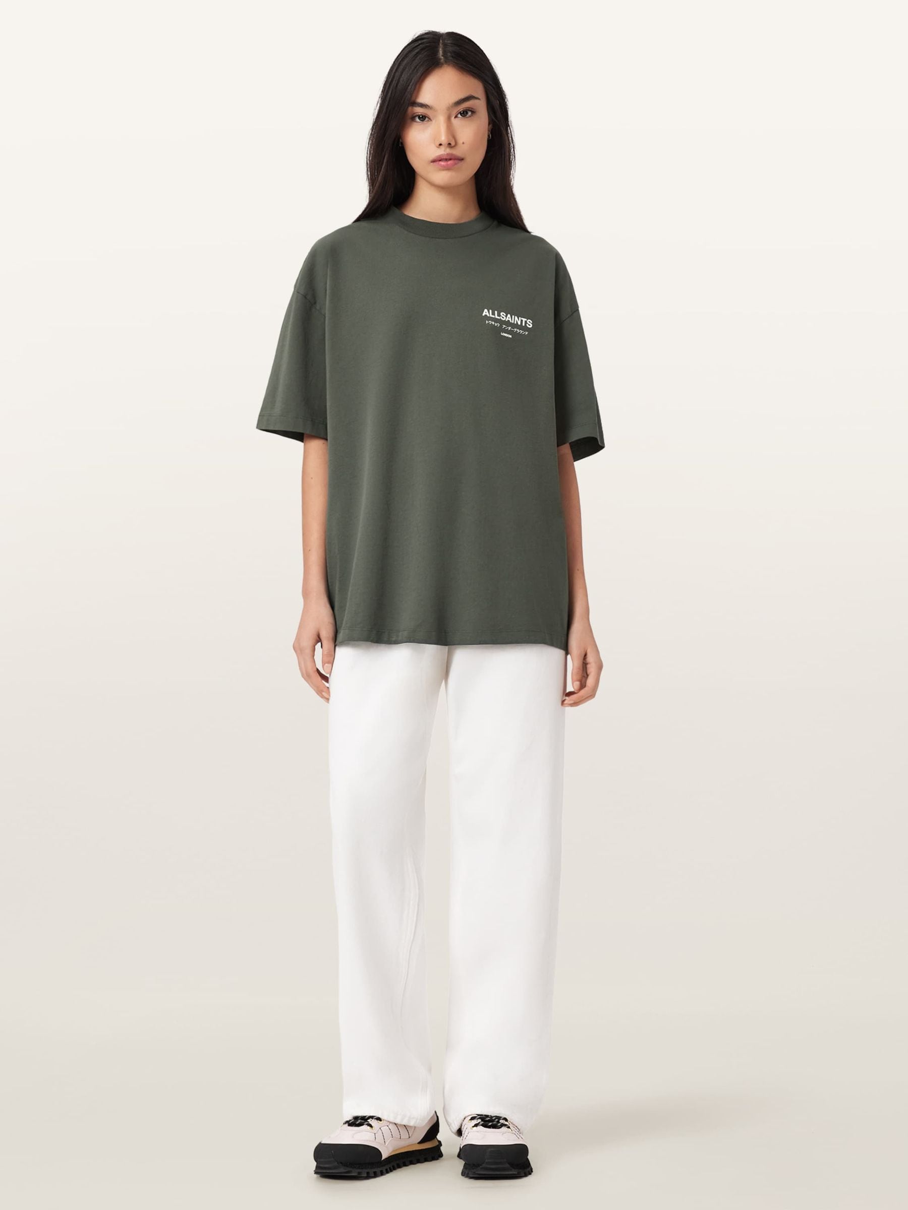 Buy AllSaints Green Underground Etta Oversized Back Logo Print