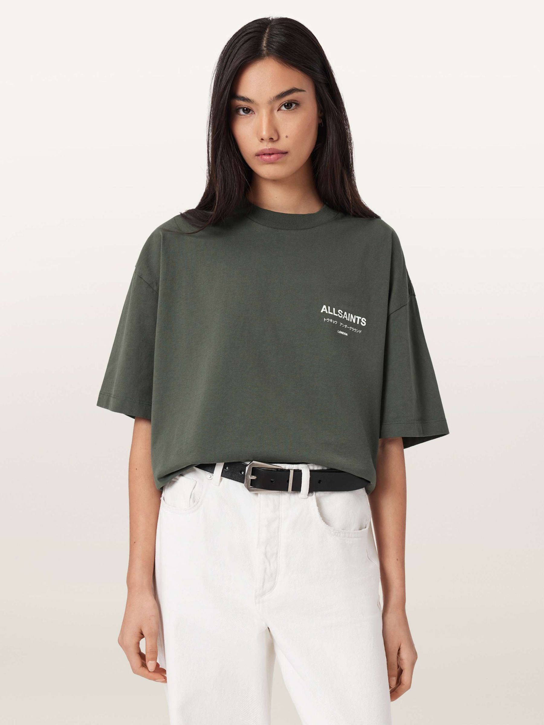 Buy AllSaints Green Underground Etta Oversized Back Logo Print