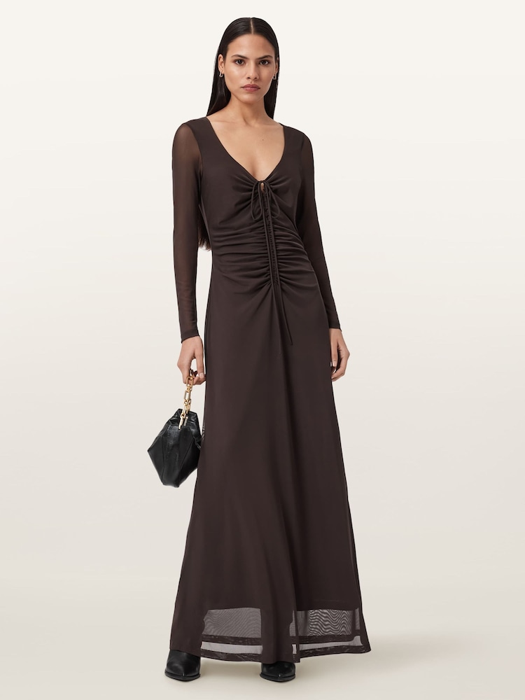 allsaints mesh dress AllSaints Women's Gabby Mesh Maxi Dress, Brown, Size 10
