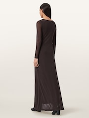 AllSaints Brown Gabby Long Sleeve Mesh Dress - Image 6 of 7