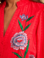 Love & Roses Red Floral Embroidered Notch Neck Blouse - Image 5 of 5