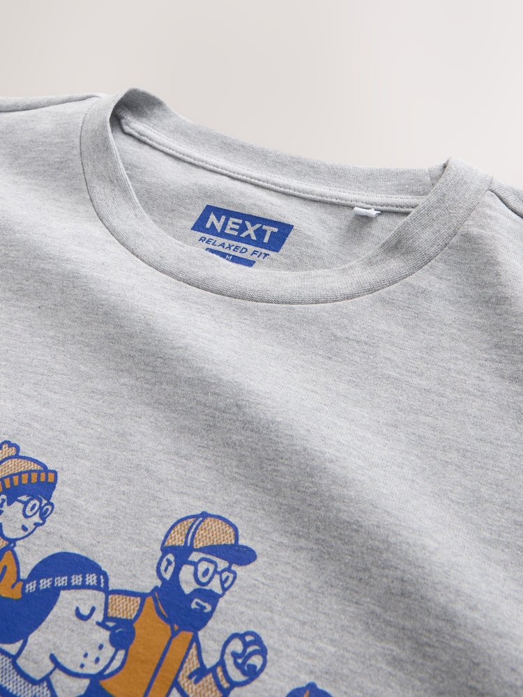 Grey Marl Run Club Relaxed Fit Graphic Print Heavy Weight T-Shirt - Image 2 of 3