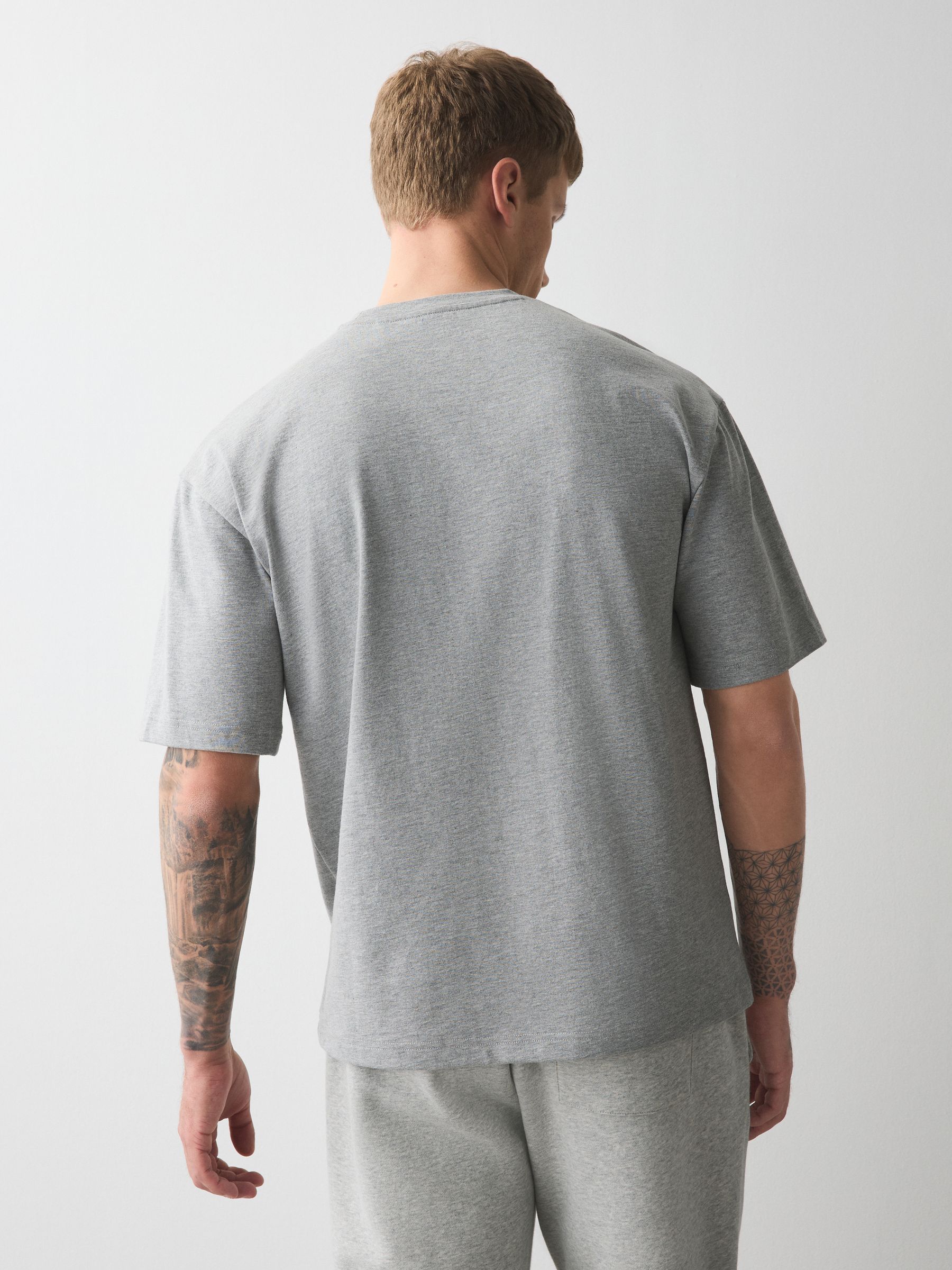 Buy Grey Marl Run Club Relaxed Fit Graphic Print Heavy Weight T