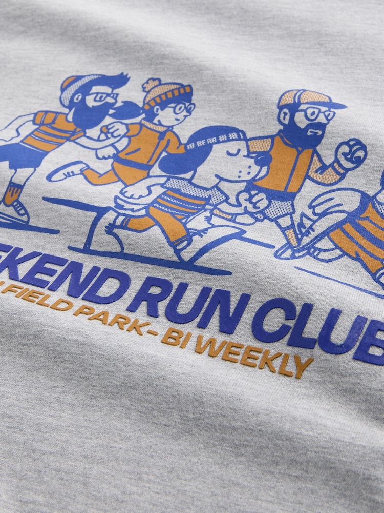 Grey Marl Run Club Relaxed Fit Graphic Print Heavy Weight T-Shirt - Image 3 of 3