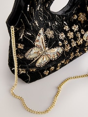 Black Velvet Butterfly Embroidered Bag - Image 3 of 5