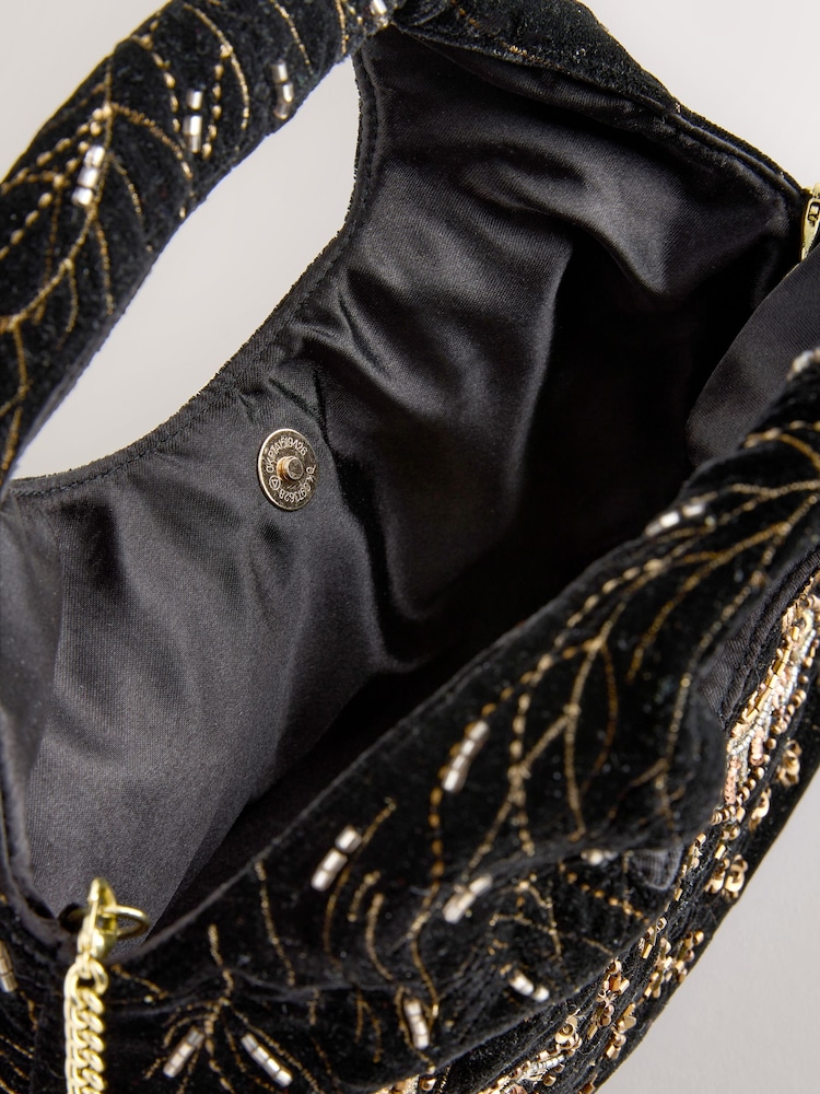 Black Velvet Butterfly Embroidered Bag - Image 5 of 5 Black Velvet Butterfly Embroidered Bag - Image 5 of 5