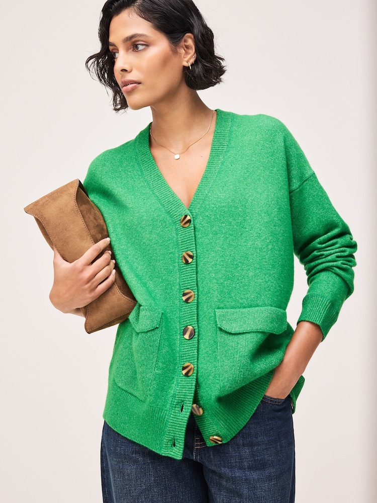 Bright Green Supersoft Mid Length V-Neck Cardigan - Image 1 of 9 Bright Green Supersoft Mid Length V-Neck Cardigan - Image 1 of 9