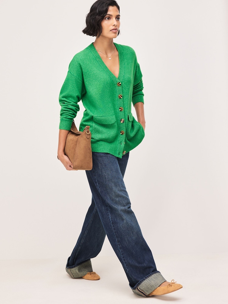 Bright Green Supersoft Mid Length V-Neck Cardigan - Image 2 of 9 Bright Green Supersoft Mid Length V-Neck Cardigan - Image 2 of 9