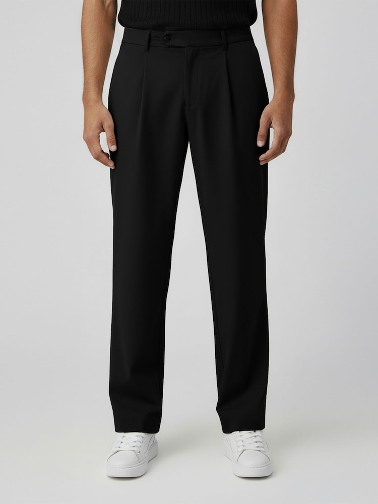 MAUVAIS Black Como Relaxed Fit Pleated Tailored Trousers - Image 1 of 4
