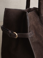 Chocolate Brown Suede Elongated Tote Bag - Image 11 of 11