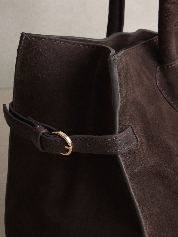 Chocolate Brown Suede Elongated Tote Bag - Image 11 of 11 Chocolate Brown Suede Elongated Tote Bag - Image 11 of 11