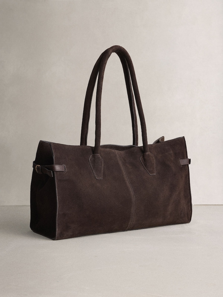 Chocolate Brown Suede Elongated Tote Bag - Image 2 of 11 Chocolate Brown Suede Elongated Tote Bag - Image 2 of 11
