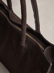Chocolate Brown Suede Elongated Tote Bag - Image 3 of 11