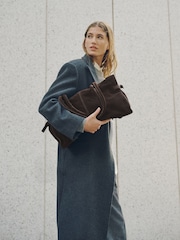 Chocolate Brown Suede Elongated Tote Bag - Image 4 of 11