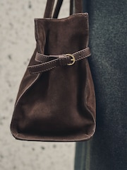 Chocolate Brown Suede Elongated Tote Bag - Image 6 of 11