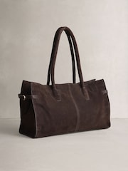 Chocolate Brown Suede Elongated Tote Bag - Image 7 of 11