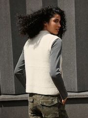 Ecru Knitted Zip Up Sleeveless Gilet With Pockets - Image 5 of 9