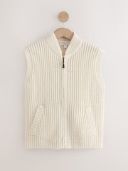 Ecru Knitted Zip Up Sleeveless Gilet With Pockets - Image 7 of 9