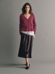 Dark Pink Pointelle Knit Tie Waist Cardigan - Image 2 of 7