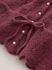 Dark Pink Pointelle Knit Tie Waist Cardigan - Image 7 of 7
