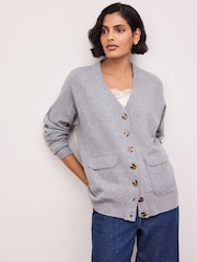 Grey Marl Supersoft Mid Length V-Neck Cardigan - Image 1 of 8