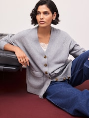 Grey Marl Supersoft Mid Length V-Neck Cardigan - Image 3 of 8