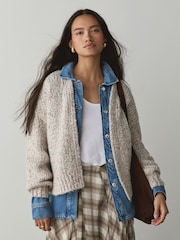 Neutral Neppy Soft Touch Chunky Knit Open Cardigan - Image 1 of 8